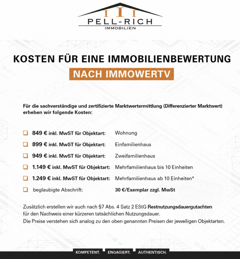 Kosten fuer eine Immobilienbewertung nach ImmoWertV, Stand 01. Juli 2026