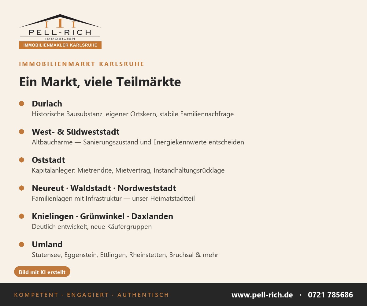 Immobilienmarkt Karlsruhe: Unterschiede zwischen Durlach, Weststadt, Oststadt, Neureut und dem Umland