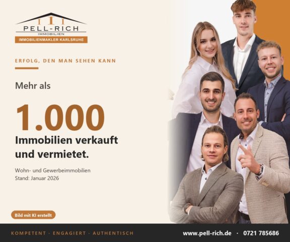 Team von Pell-Rich Immobilien Karlsruhe: mehr als 1.000 verkaufte und vermietete Immobilien, Stand Januar 2026